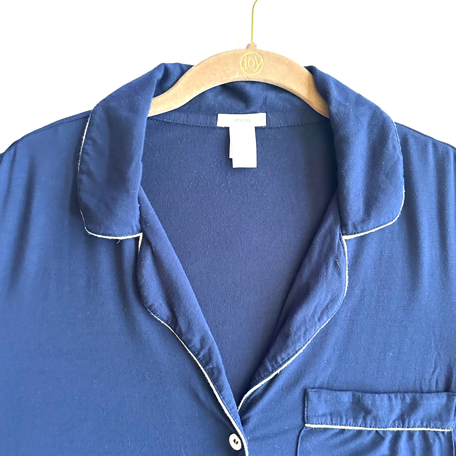 Eberjey S Gisele Short Sleeve Pajama Top Navy Blue Piping Modal Jersey Small — image 4 of 8